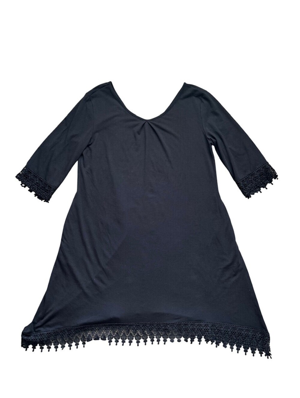 Tobrief Black Witchy Dress Size XL Crochet Detail V neck Goth ALT Whimsygoth